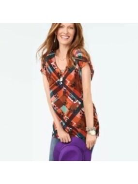 Cabi Oversized Blouse with Tank #3773 Lattice Top Zadie Flower Check Small